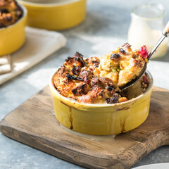 Bread pudding made from bread covered with cream