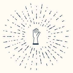 Grey Rubber gloves icon isolated on beige background. Latex hand protection sign. Housework cleaning equipment symbol. Abstract circle random dots. Vector