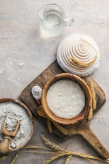 The leaven for bread is active. Starter sourdough ( fermented mixture of water and flour to use as leaven for bread baking). The concept of a healthy diet