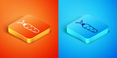 Isometric Carrot icon isolated on orange and blue background. Vector