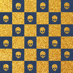 Indigo blue denim fabric background with glitter checkered pattern 