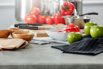 Work at the kitchen table before Easter on a spring morning 