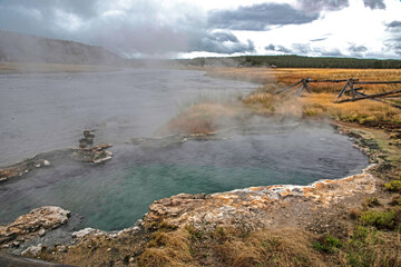 Rising Geysers in the Yellowstone National Park  landscape.