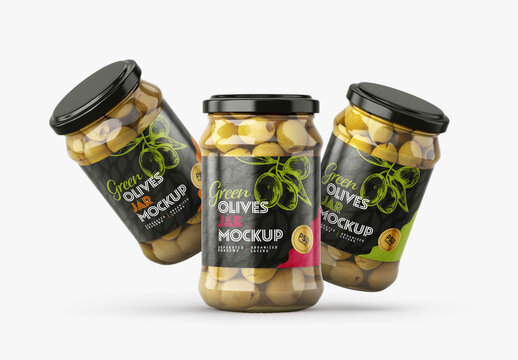 Olives Jar Mockup Set for Product Packaging and Brand Identity