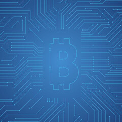 Vector : Bitcoin logo with electronic circuit on blue background