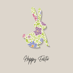Colourful bunny with flowers. Easter greeting card. Vector