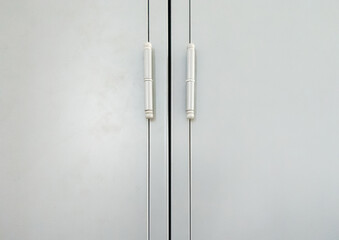 The old brass hinge of the metal storage cabinet.