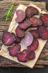 Dry beef veal sausage mahan dry-cured horse meat snack healthy meal top view copy space for text...