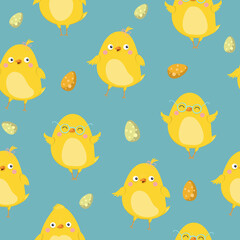Easter seamless pattern. Chicken character. Vector illustration