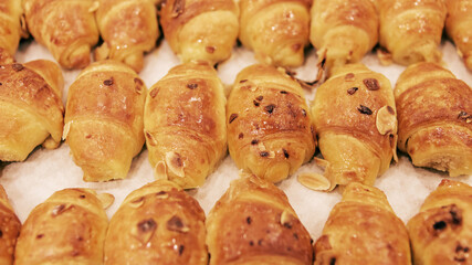 Freshly baked bread buns with chocolate