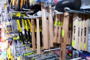BARCELONA, SPAIN - OCTOBER 22, 2019: Hand tools for repairing on display in supermarket