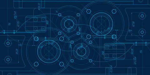 Technical engineering banner.Rotating gears. School physics.Machine technology. Vector illustration.