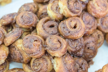 Fresh sweet oriental buns. Regional traditional cuisine of Israel