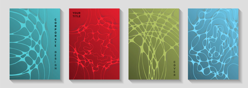 Gorgeous club party posters. Curly waves weave textures. Futuristic cover vector templates. Electronic music party posters set fluid wavy graphic design.