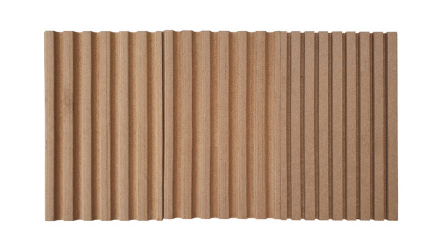 wooden corrugated panel samples showing multi pattern of material profiles isolated on white background with clipping path. interior wall finishing materials  with cut and craft technique.