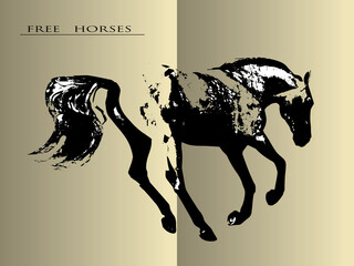 black realistic silhouette of a galloping horse on a light background, postcard, book spread  © Viktoria Suslova
