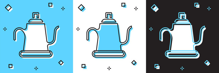 Set Watering can icon isolated on blue and white, black background. Irrigation symbol. Vector