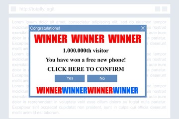 Winner pop up window - malicious ad