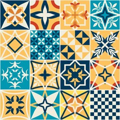 Fototapeta premium Spanish tiles vector texture. Mediterranean style pattern.
