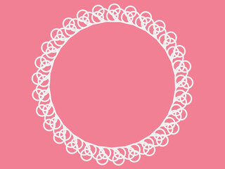 Lace round frame on a pink background. Element for postcard design, photo decoration or interior decoration.