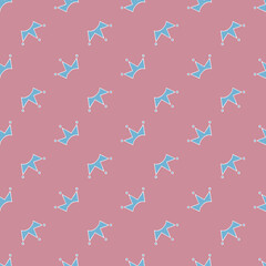 Vector seamless pattern with hand drawn cute crown on pink girly background