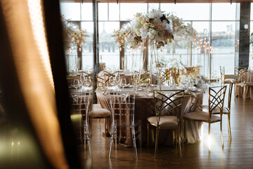 table setting in restaurant , wedding decoration