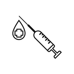 Syringe with vaccine, flat design illustration. Syringe outline vector icon.