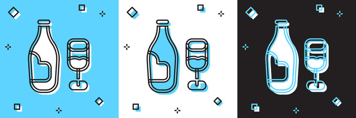 Set Wine bottle with glass icon isolated on blue and white, black background. Vector