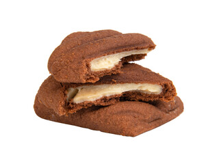 Chocolate cookie with cream filling isolated on the white background