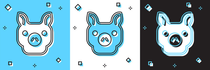 Set Pig icon isolated on blue and white, black background. Animal symbol. Vector