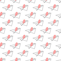Paper airplanes with red address signs, seamless pattern