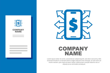 Blue Smartphone with dollar symbol icon isolated on white background. Online shopping concept. Financial mobile phone icon. Online payment. Logo design template element. Vector