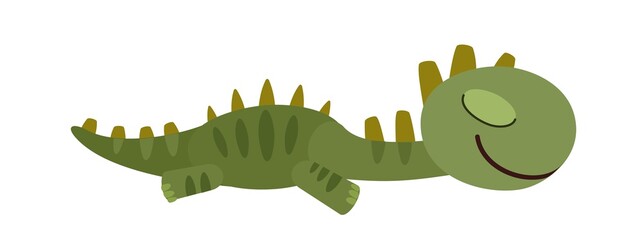 little dinosaur cub is sleeping. The isolated object on a white background. Cheerful kind animal baby dino. Cartoons flat style. Prehistoric reptile. Funny. Illustration vector