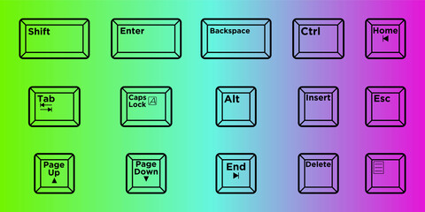 Computer keyboard button combination. User interface command buttons. Vector icon set.