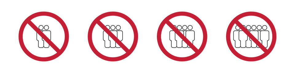 Prohibitory sign on a crowd of people. The concept of prohibiting the gathering of larger groups. Social distancing during COVID-19. Vector illustration