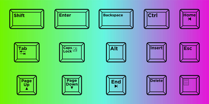 Computer keyboard button combination. User interface command buttons. Vector icon set.