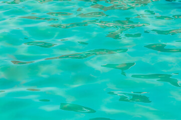 Azure or aquamarine water of the pool or ocean with a green tinge of the surface abstract background