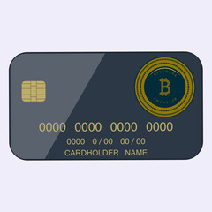 Currency payment - bank card, bitcoin symbol - vector. Isometric investment.