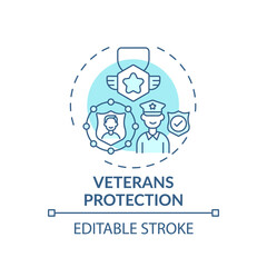 Veterans protection concept icon. Legal services types. Government legaly protects rights of after war people idea thin line illustration. Vector isolated outline RGB color drawing. Editable stroke