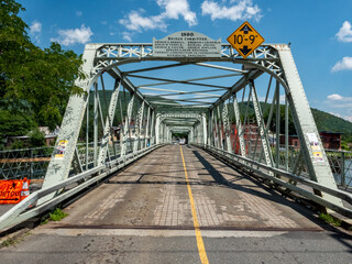 metal bridge over the river in Shelbourne Falls