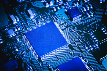 The microchip (AI) data mining concept of artificial intelligence on Electronic Board, deep learning modern computer technologies.