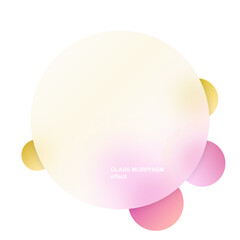 Modern background with glass morphism vector effect. Transparent glass card design. Glassmorphism trend style. Abstract banner with colored, white circles with blur and shadows. Vector illustration