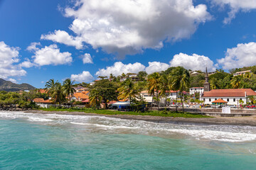 The church and the village, Le Diamant, Martinique, French Antilles