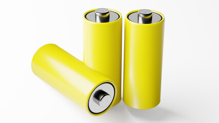 Battery isolated on a white background. AA or 18650 vape or electric car Lithium battery of metallic material cut out. 3D Illustration