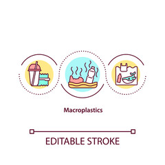 Microplastics concept icon. Pollution with nanoplastick. idea thin line illustration. Plastic particles. Vector isolated outline RGB color drawing. Editable stroke