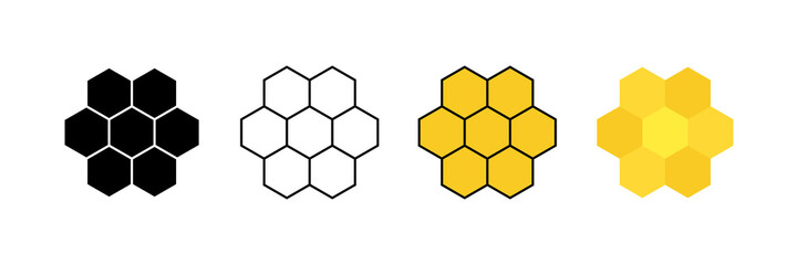 Hexagon bee hive background. Cells, honeycomb icons