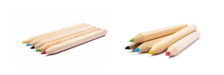 Obraz premium Wooden colorful ordinary pencils isolated on a white background