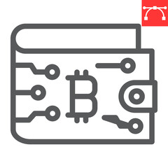 Bitcoin wallet line icon, cryptocurrency and bitcoin, wallet vector icon, vector graphics, editable stroke outline sign, eps 10.