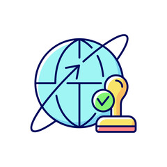 Custom broker RGB color icon. Global distribution. International shipment. Importing and exporting goods. Commercial deal, worldwide delivery. Trading deal for business. Isolated vector illustration