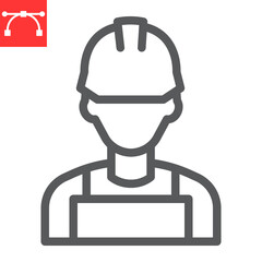 Construction worker line icon, engineer and repairman, miner vector icon, vector graphics, editable stroke outline sign, eps 10.